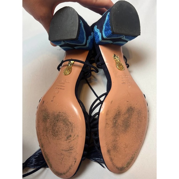 Aquazzura Blue ‘Samba’ Suede Block-Heel Sandals Sz. 40 (US 10) - Picture 5 of 8
